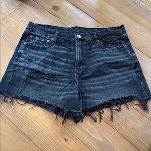 American Eagle Outfitters Black Jean Shorts Distressed Frayed Hem